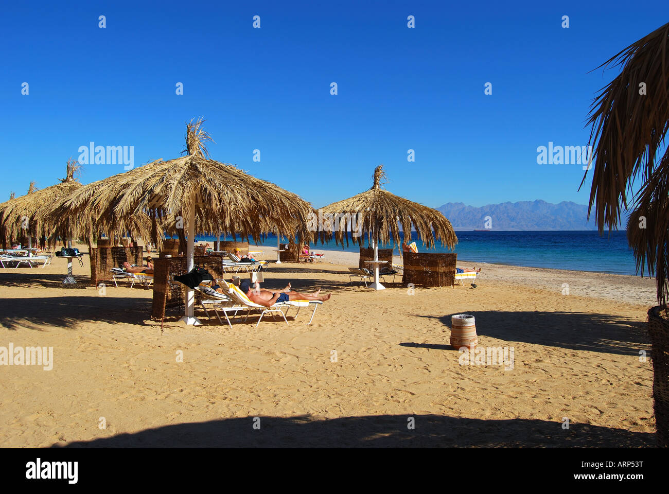 Hilton Nuweiba Coral Resort Hotel beach, Nuweiba, Sinai Peninsula, Republic of Egypt Stock Photo