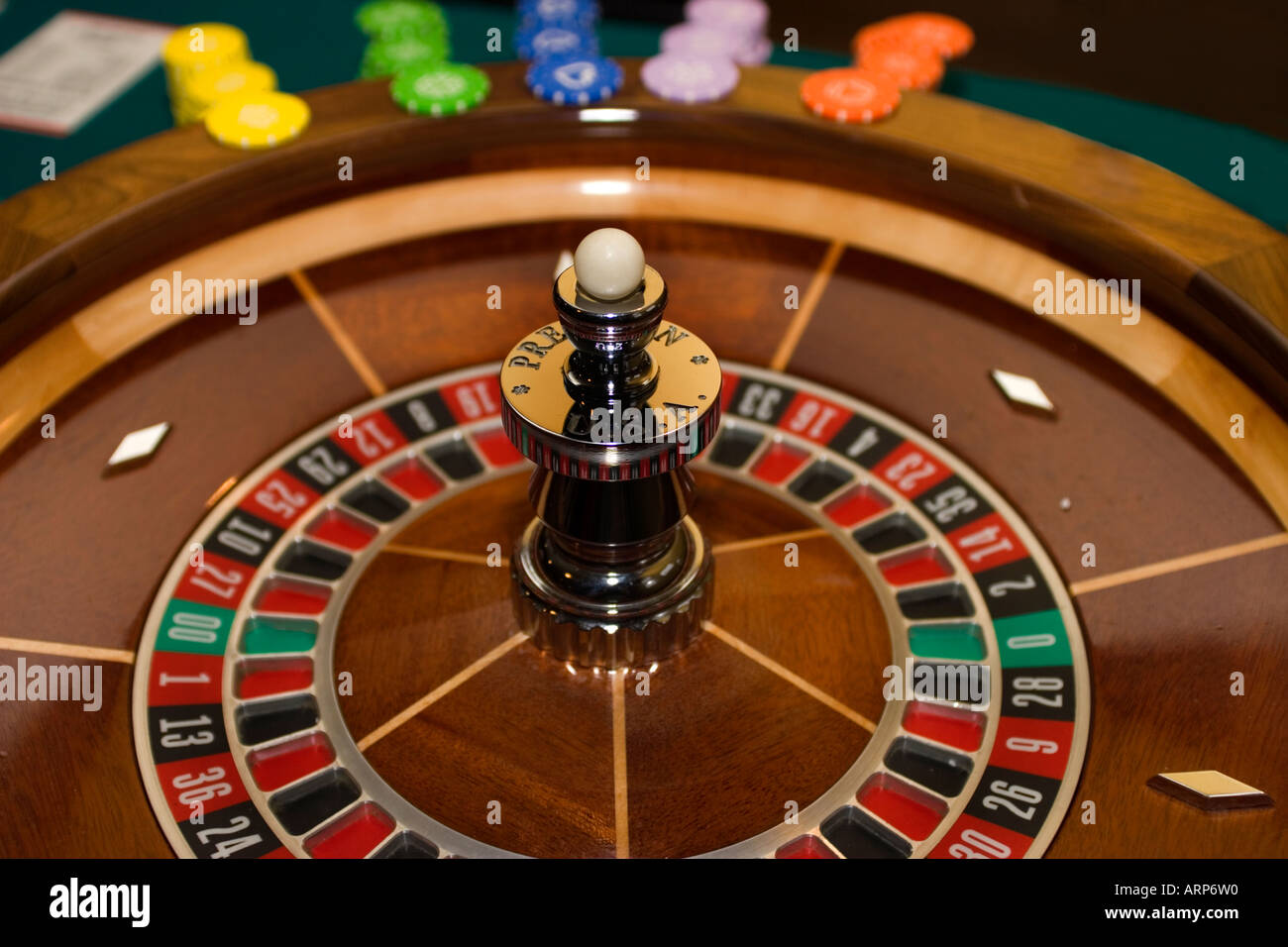 Roulette Wheel with chips Stock Photo