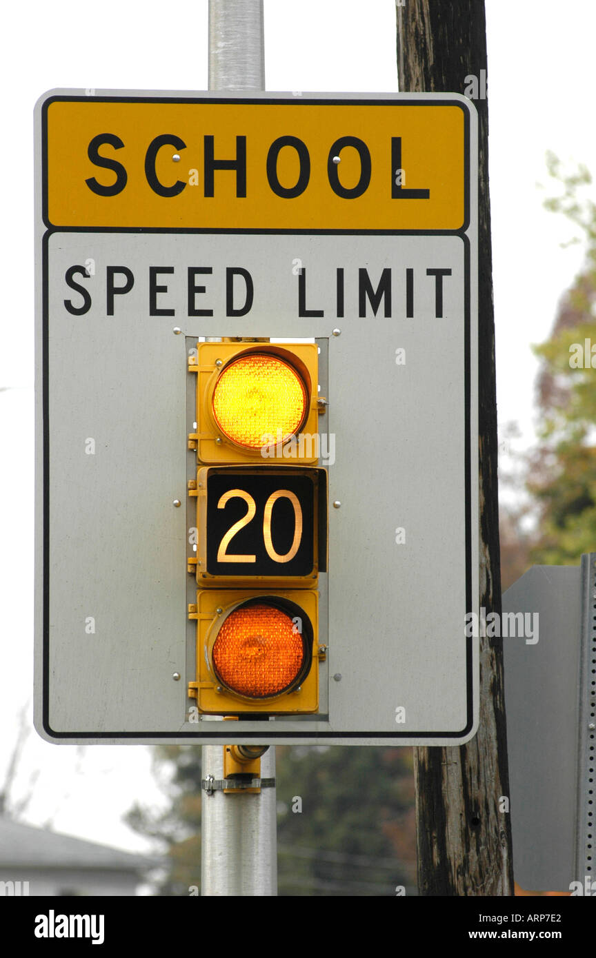 School speed limit sign with flashing light Stock Photo 2992097 Alamy