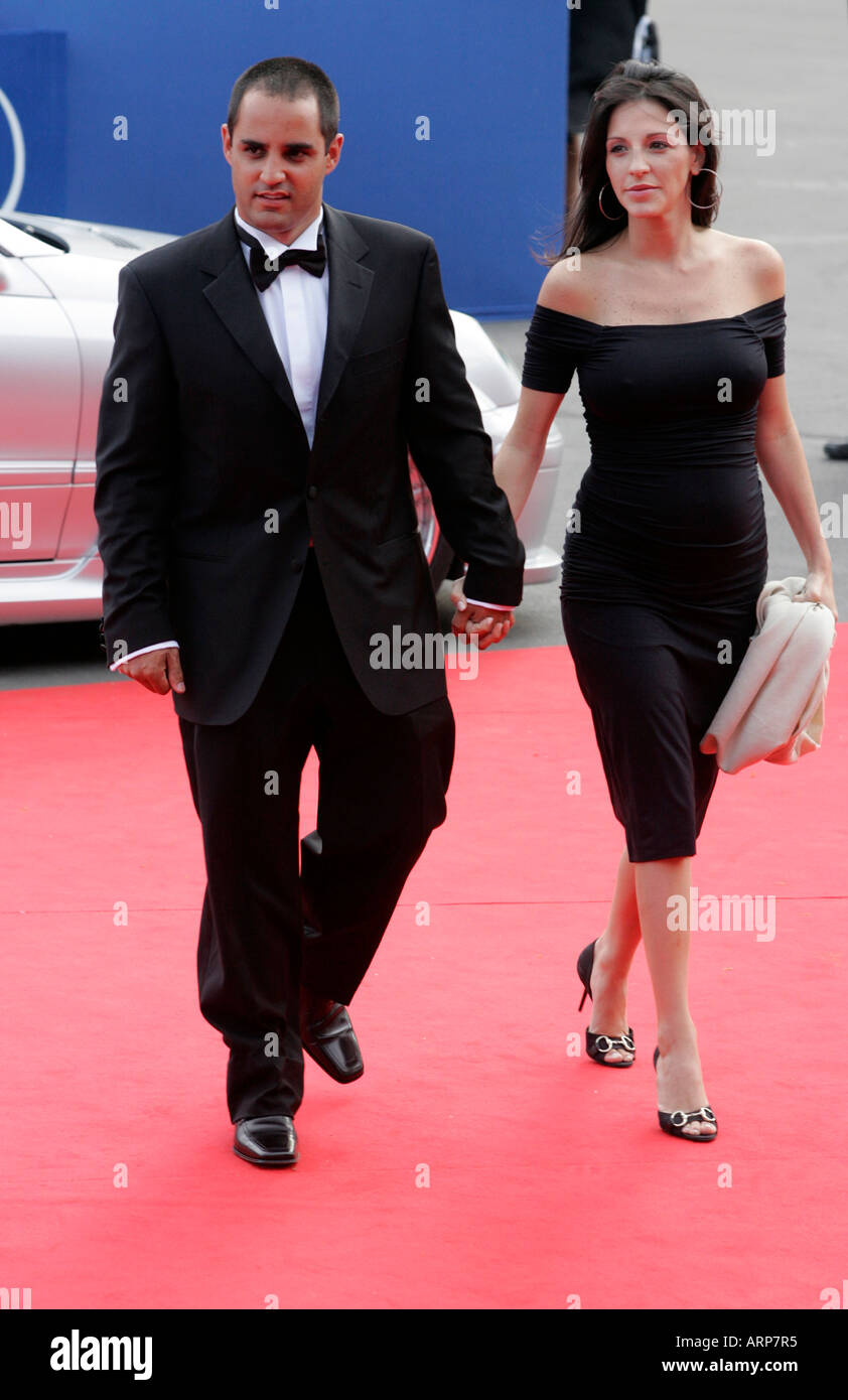 Colombian Motor racing driver Juan Pablo-Montoya with his wife Connie Freydell at the Laureus Awards in 2006, Barcelona Stock Photo