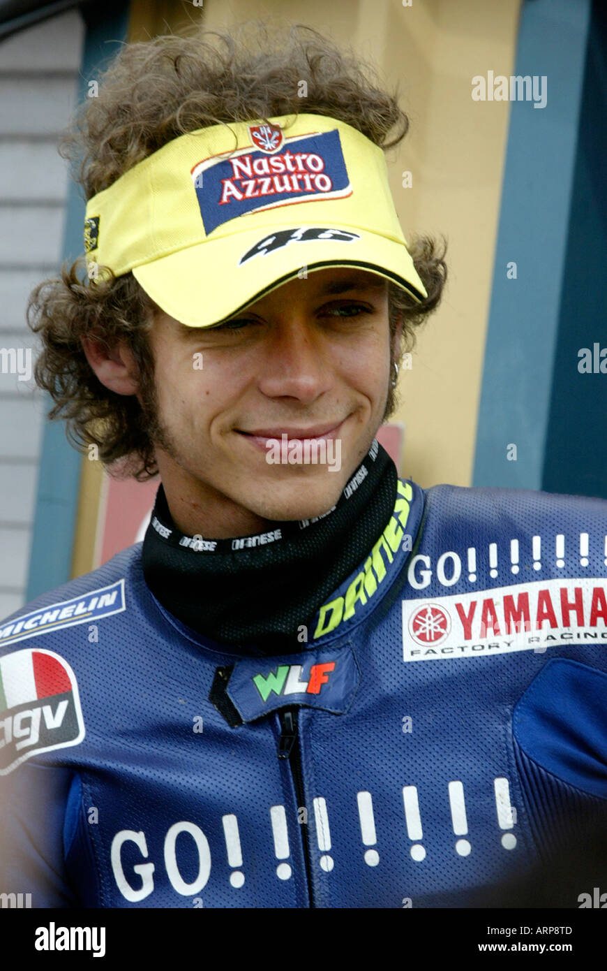 Valentino Rossi, nine times World motorcycle champion in his Yamaha race leathers pictured in 2004 at British Grand Prix, Donnington Stock Photo