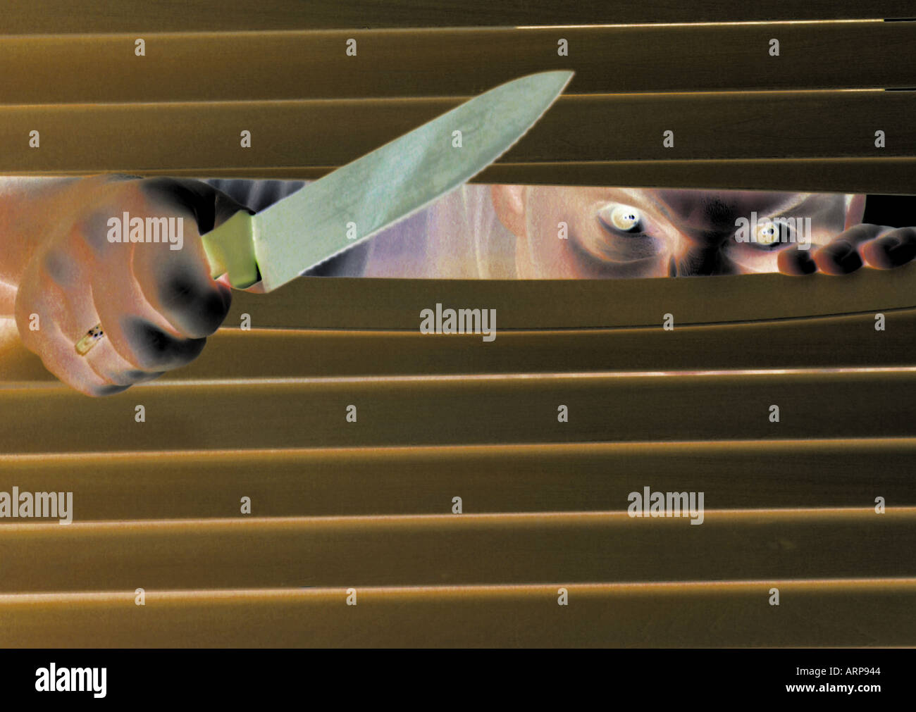 Man knife looks through blinds hires stock photography and images Alamy