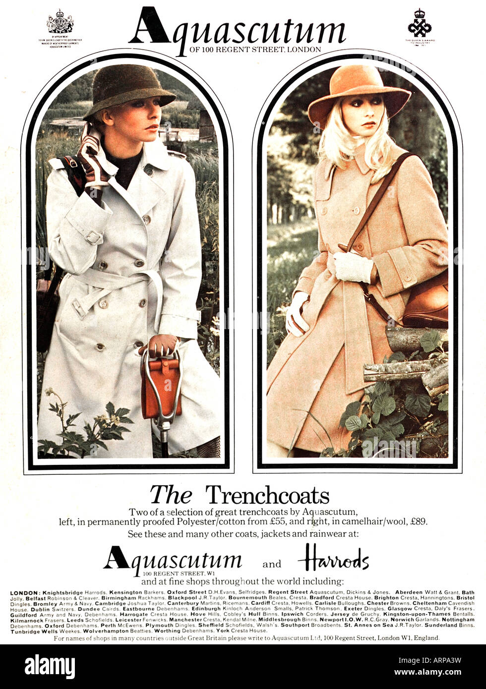 1970s fashion advertisement magazine 1976 Aquascutum Trenchcoats  FOR EDITORIAL USE ONLY Stock Photo