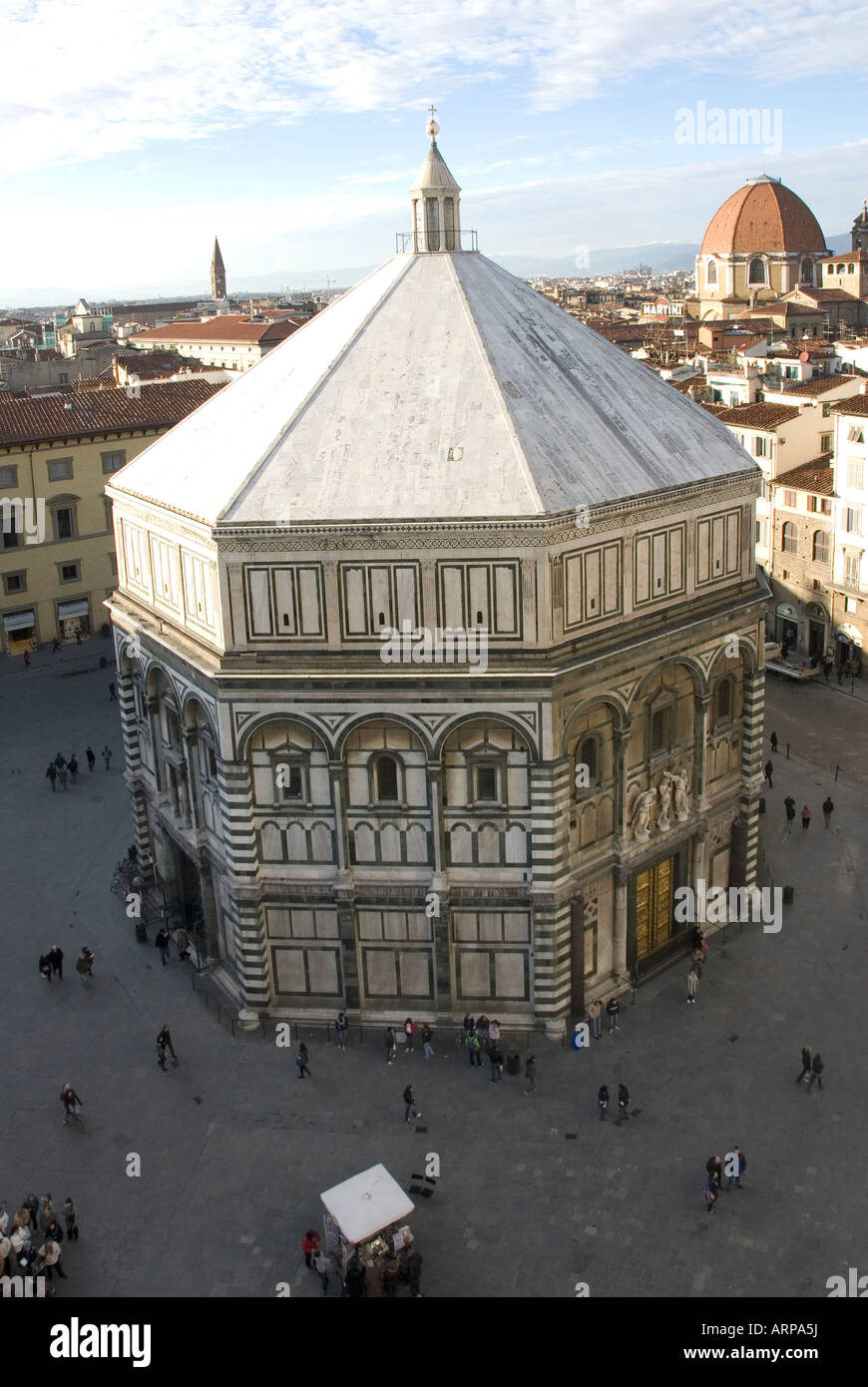 Florence Baptistery next to the Duomo photographed from above from  Bell-Tower showing its distinctive octagonal shape Stock Photo