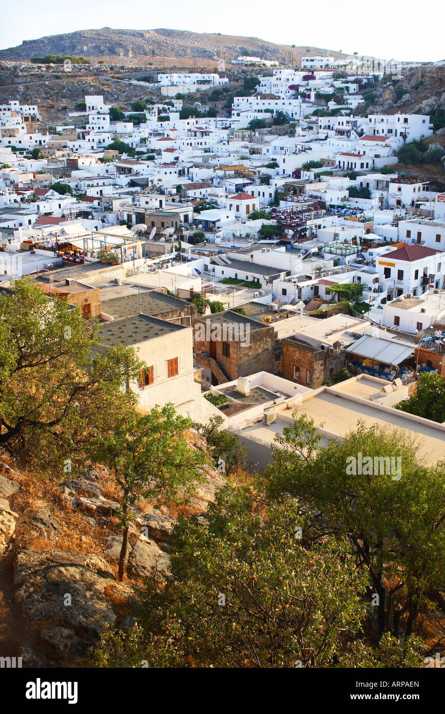 View over the small town of Lindos Rhodes Greece Stock Photo
