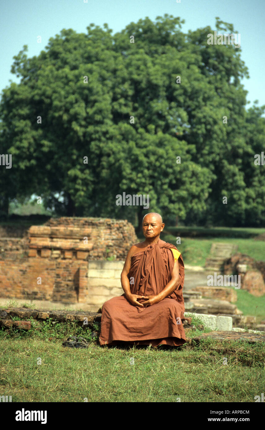 Buddhist monk at Sarnath, Uttar Pradesh, India Stock Photo
