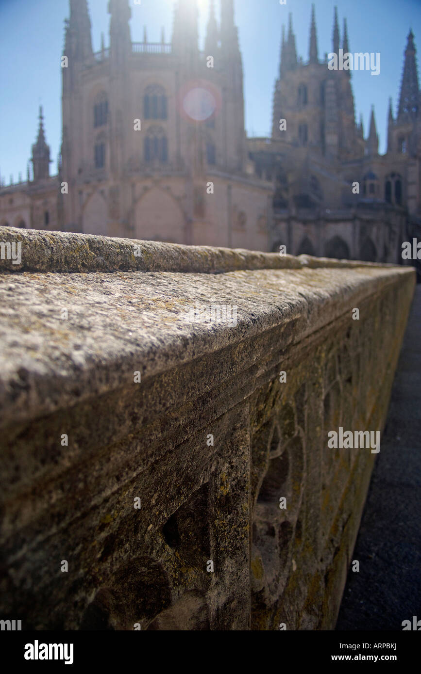 balustrade of stone architectural ornamental element of the burgos cathedral Stock Photo