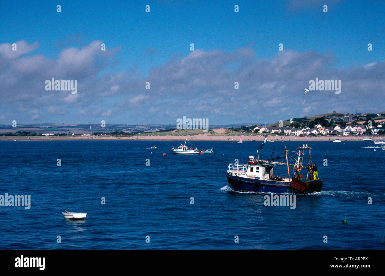 Appledore, Devonshire England, fishing boat heading out to sea from the