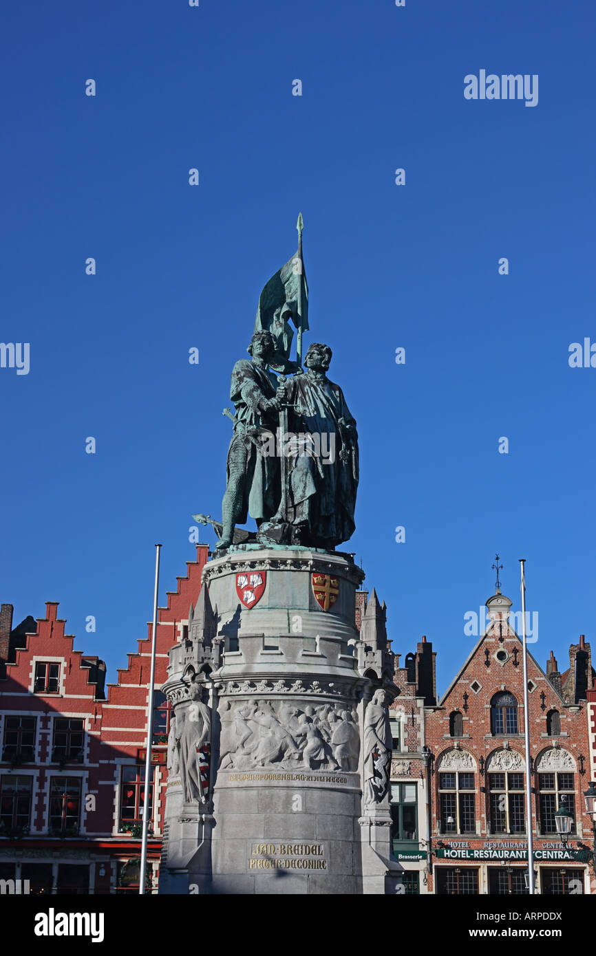 Statue in Market square, Bruges, Belgium Stock Photo