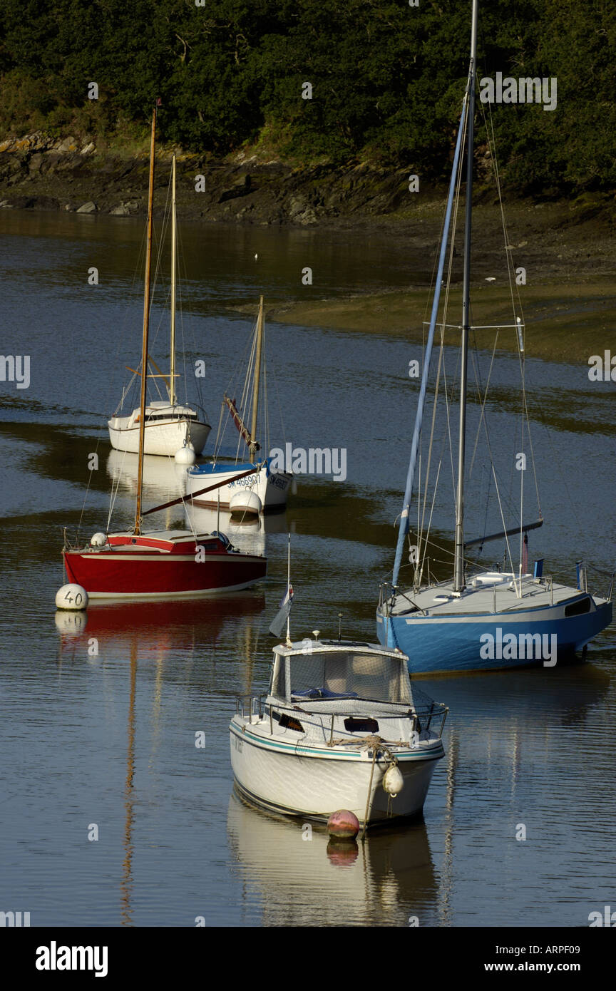 France Brittany La Rance Valley Five Sailboats Anchored On The River ...