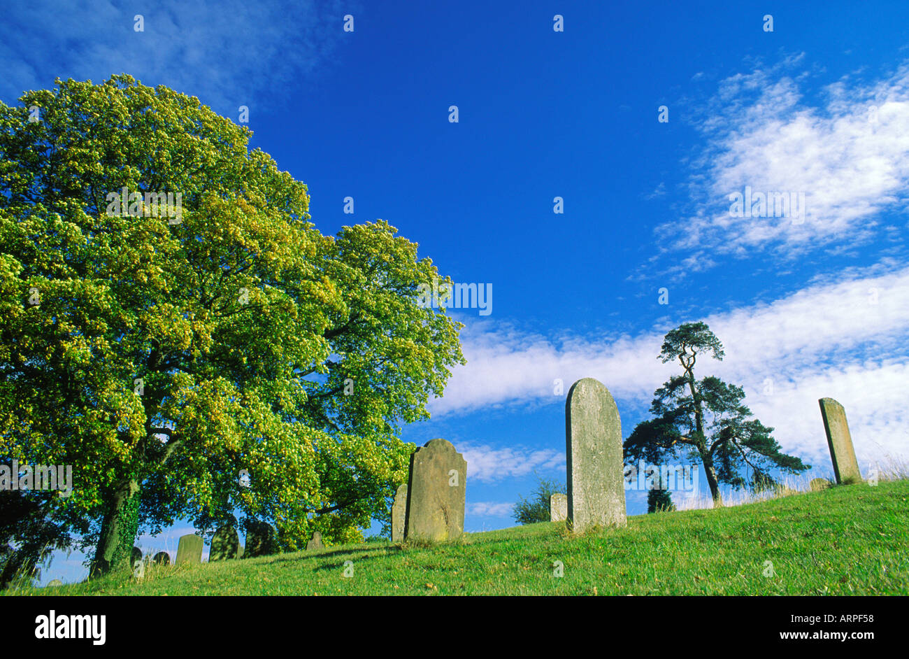 Grave stones in the church yard at Great Brington Northamptonshire England Stock Photo