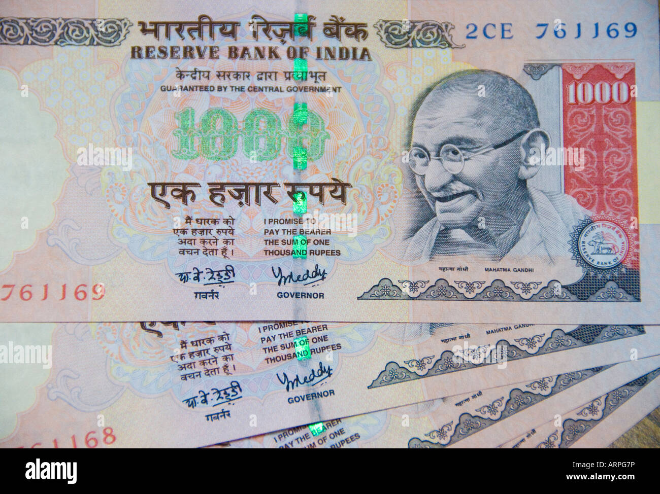 1000 Rupee Indian currency notes Stock Photo