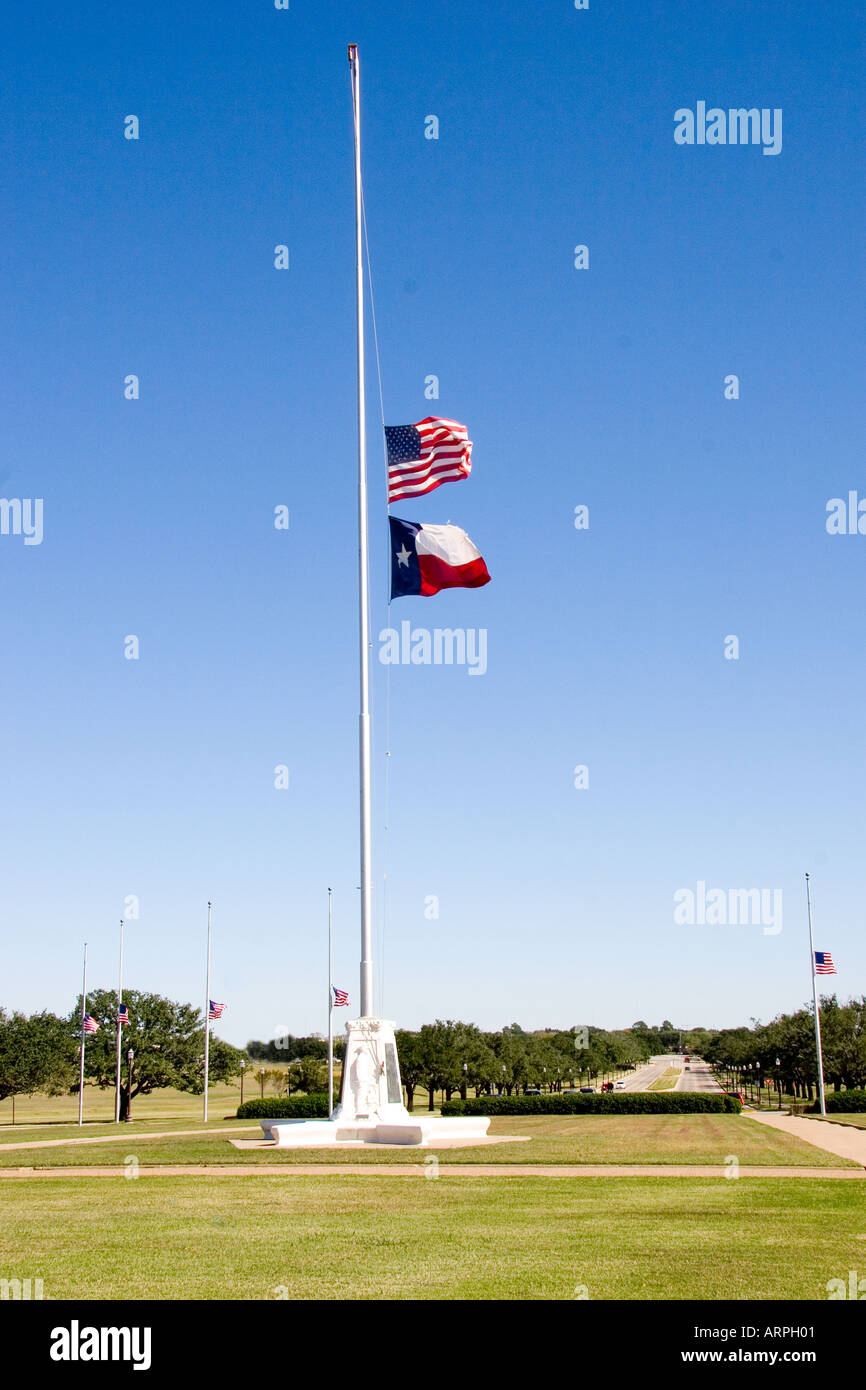 American and Texas Flags flying at Half Mast, Texas A&M University