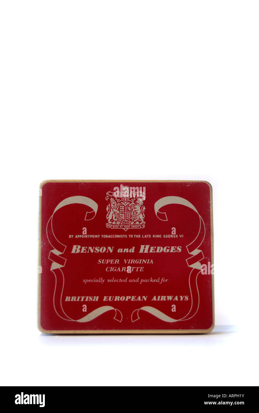 benson and hedges super virginia cigarette tin Benson and Hedges, Super Virginia Cigarette tin, British European Airways  Stock Photo