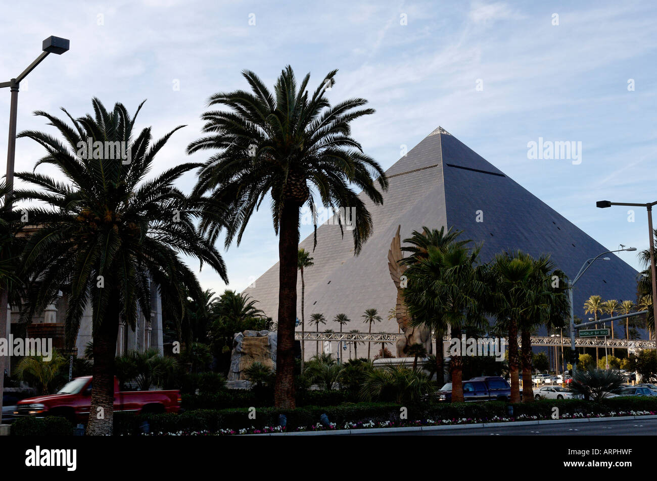 The Palm Tree Lined Sidewalk and Luxor Hotel and Casino in Las Vegas