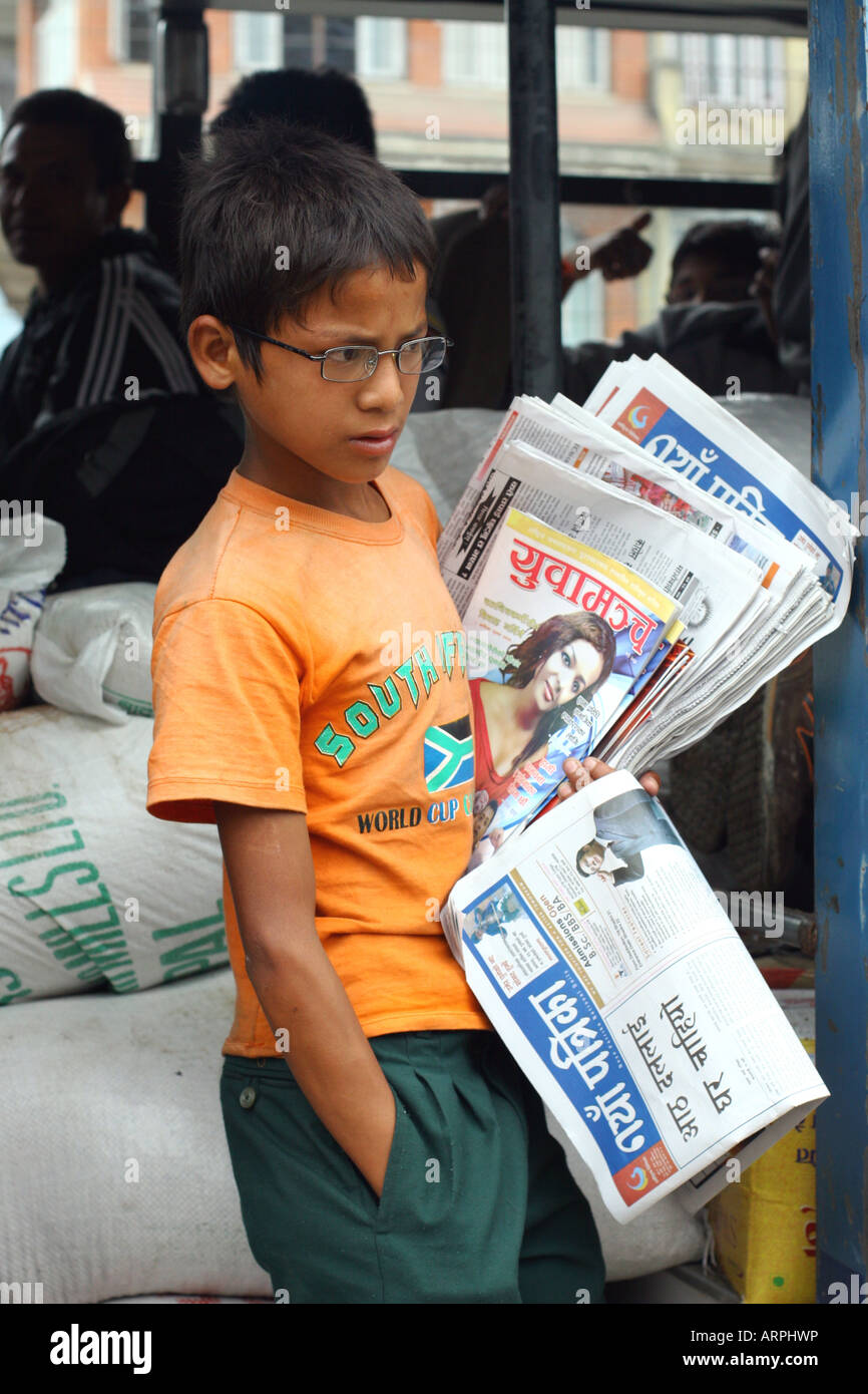 "Boy selling news papers Nepal Stock Photo Alamy