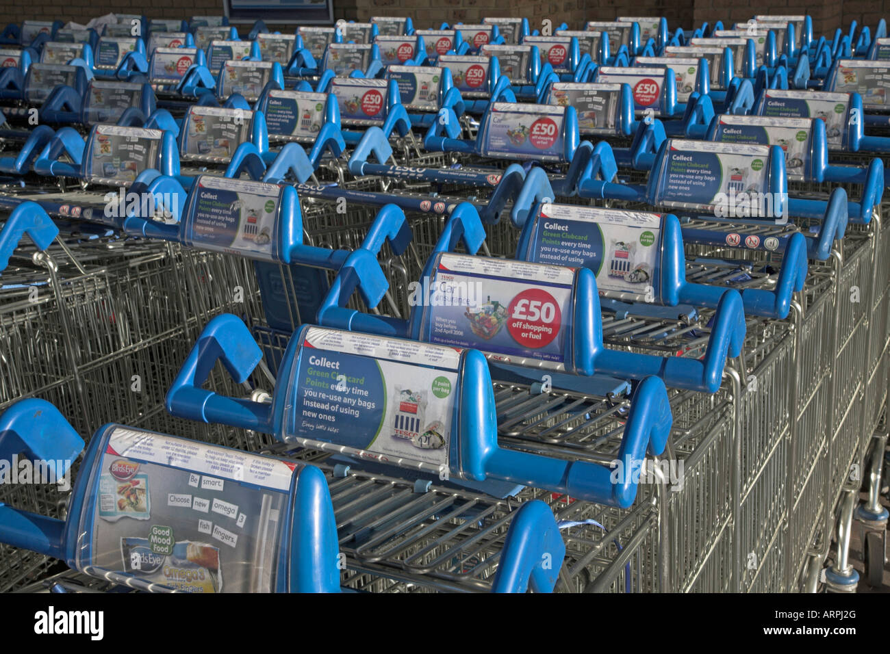 Tesco supermarket shopping trolleys Stock Photo Alamy