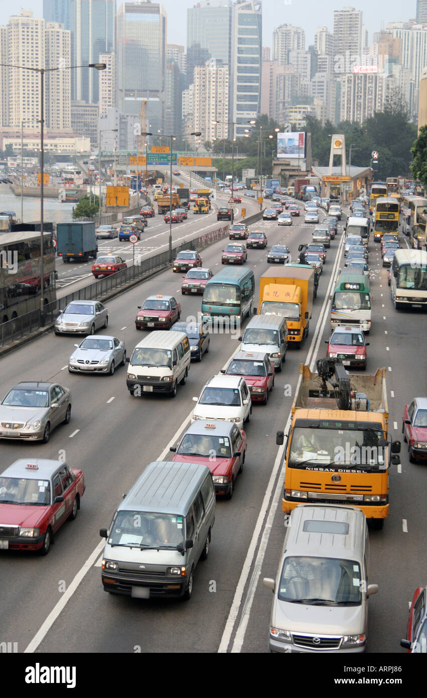 road street traffic jam gridlock congestion in HK Hong Kong China PRC Stock Photo