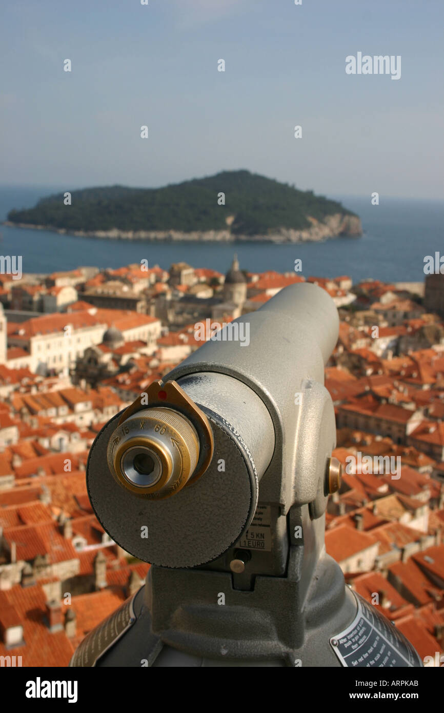 Tourist Eye View of Dubrovnik Old Town, Dubrovnik, Dalmatia, Croatia. Stock Photo