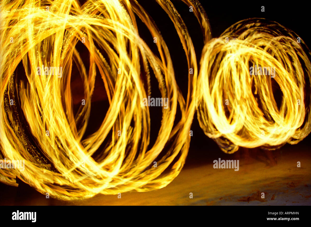 Two men swinging fire chains on Pulau Weh beach Sumatra Stock Photo - Alamy