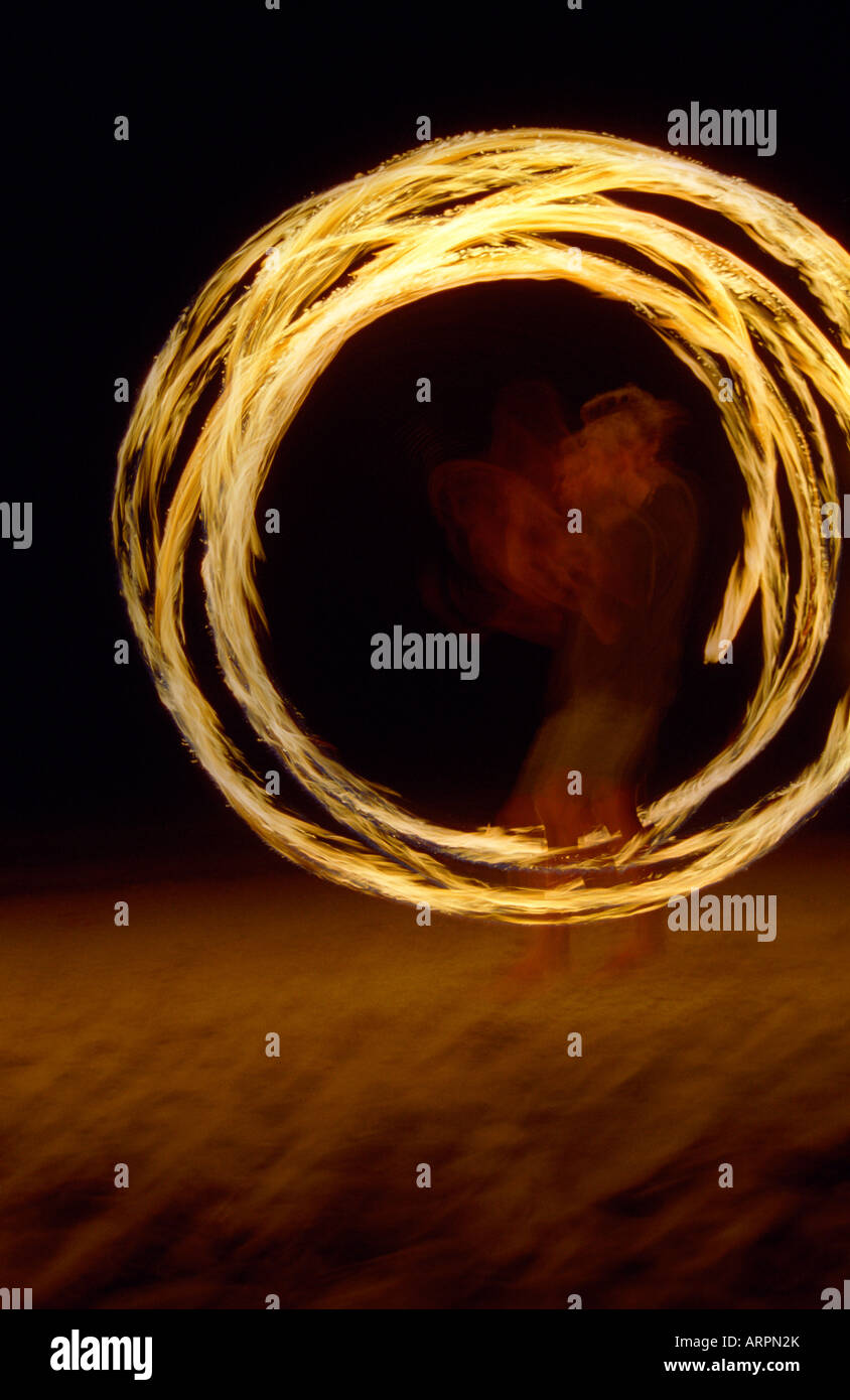 Man swinging fire chains on Pulau Weh beach Sumatra, Indonesia Stock ...