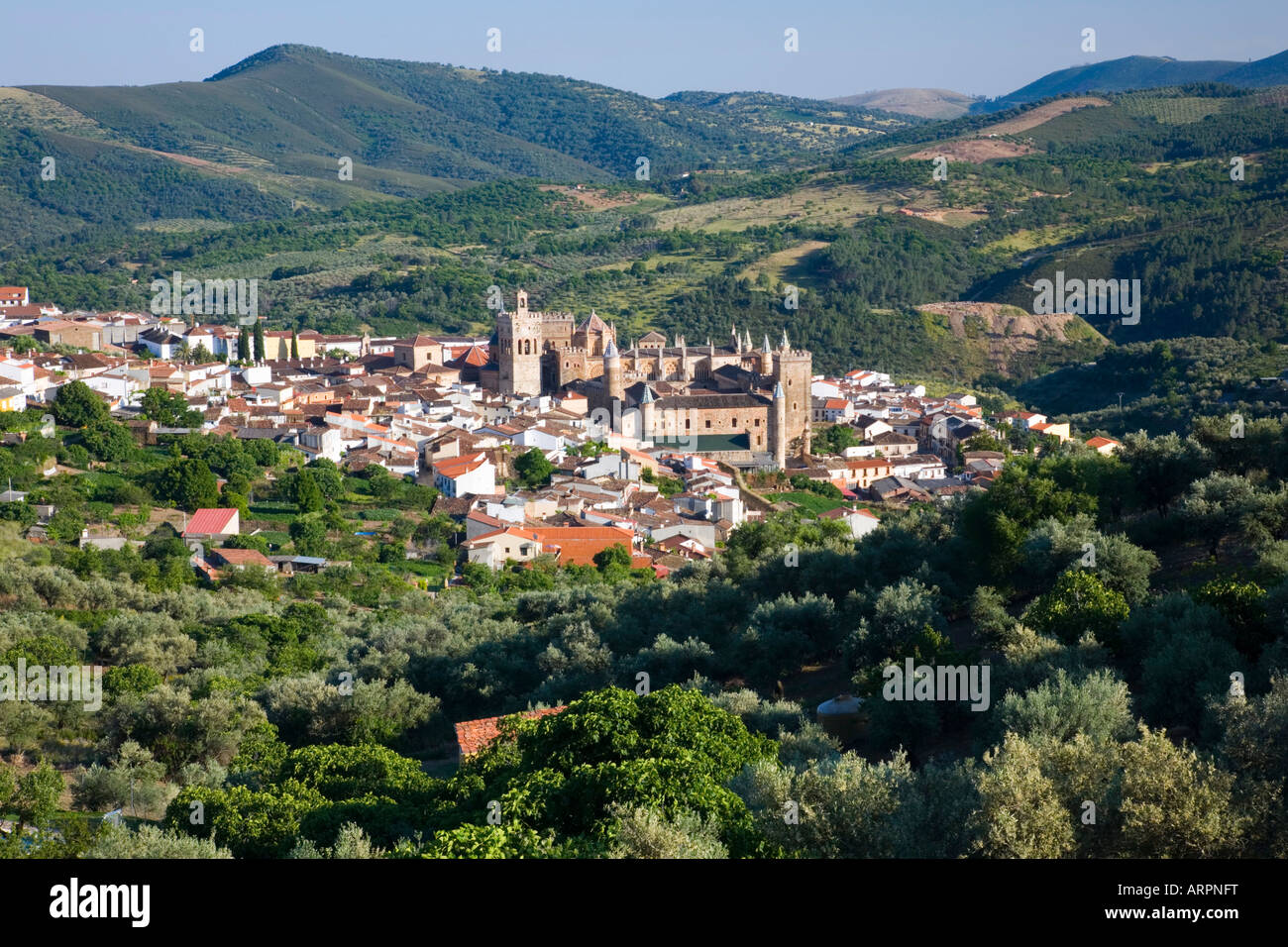 Guadalupe, Extremadura, Spain. View to the village from hillside, the