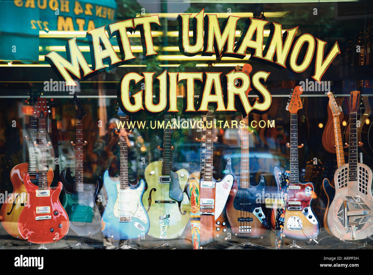 Guitar shop in Greenwich Village Stock Photo