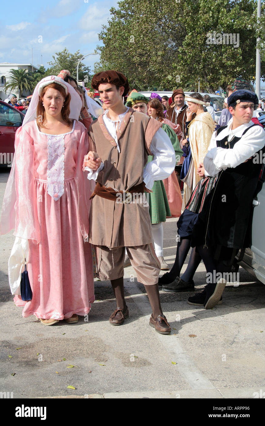 Historic costume parade at Desfiles Historicos Festival dos Descobrimentos Lagos Algarve Portugal Stock Photo