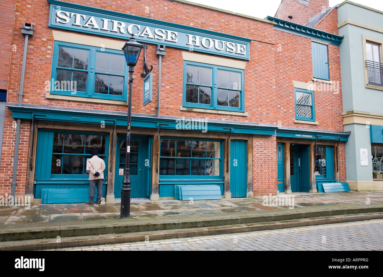 Staircase House and tourist information. Stockport Market, Stockport, Greater Manchester, United Kingdom. Stock Photo