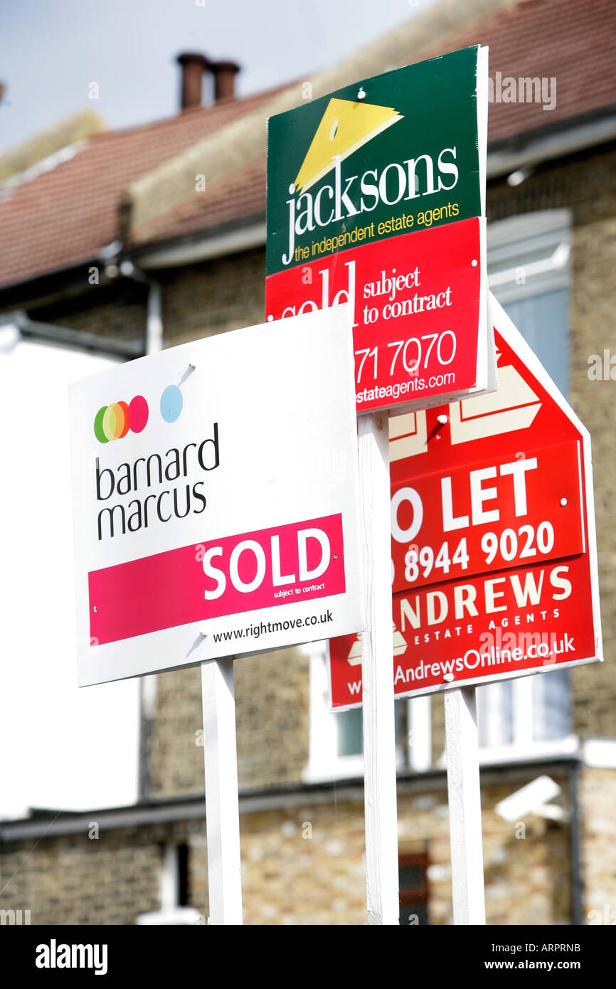 For Sale to let Sold signs Stock Photo
