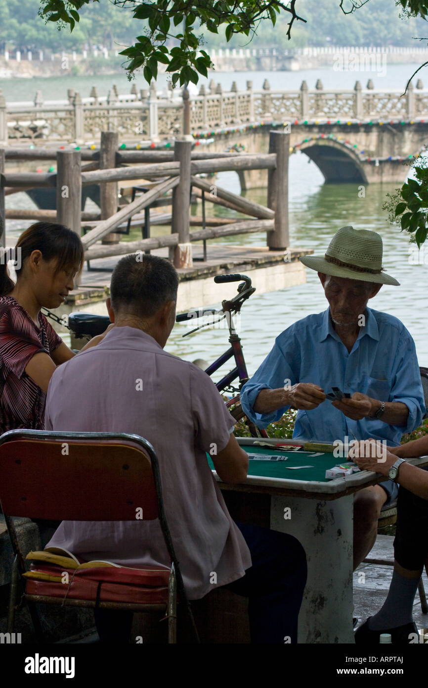 Elderly Chinese People Playing Card Games in the Park Jiujang Jiangxi ...