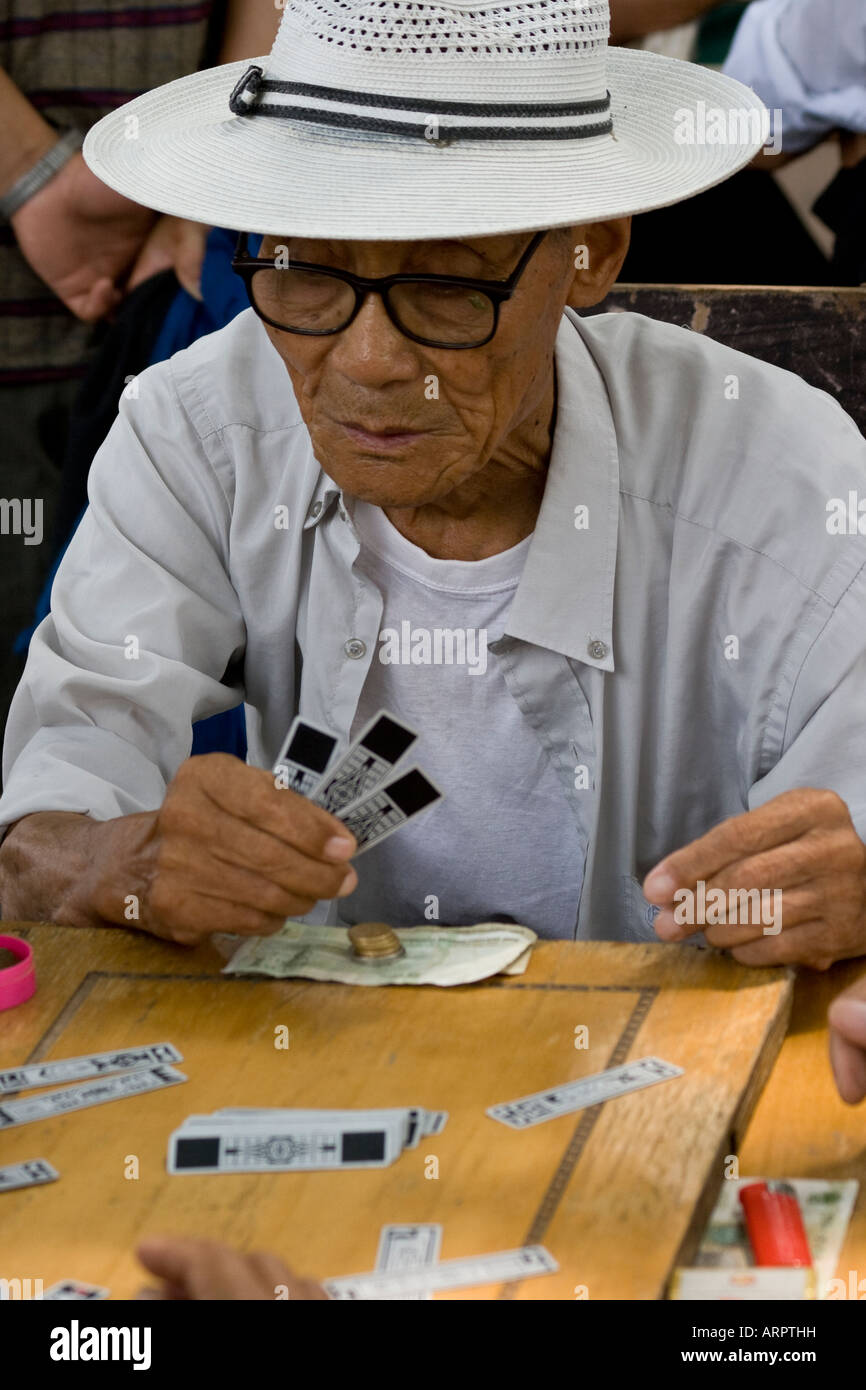 Elderly Chinese People Playing Card Games in the Park Jiujang Jiangxi Province China Stock Photo