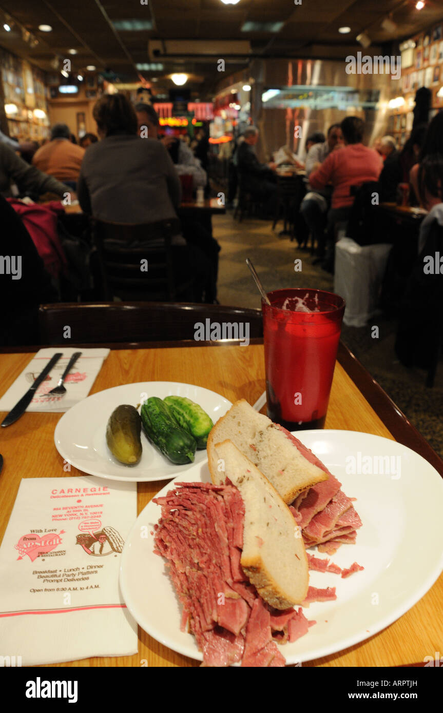A meal at the Carnegie Deli may include a huge corned beef sandwich