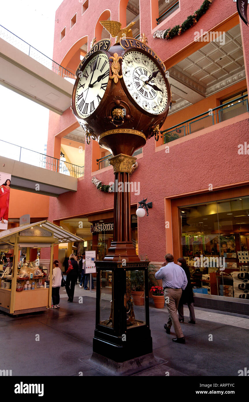 A Portrait Photograph of the Jessop's Clock in the Horton Plaza in San Diego, California Stock Photo