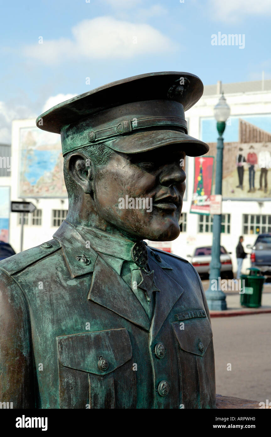 A Dedication Monument to Gunnery Sergeant John Basilone on Display in Little Italy, San Diego, California Stock Photo