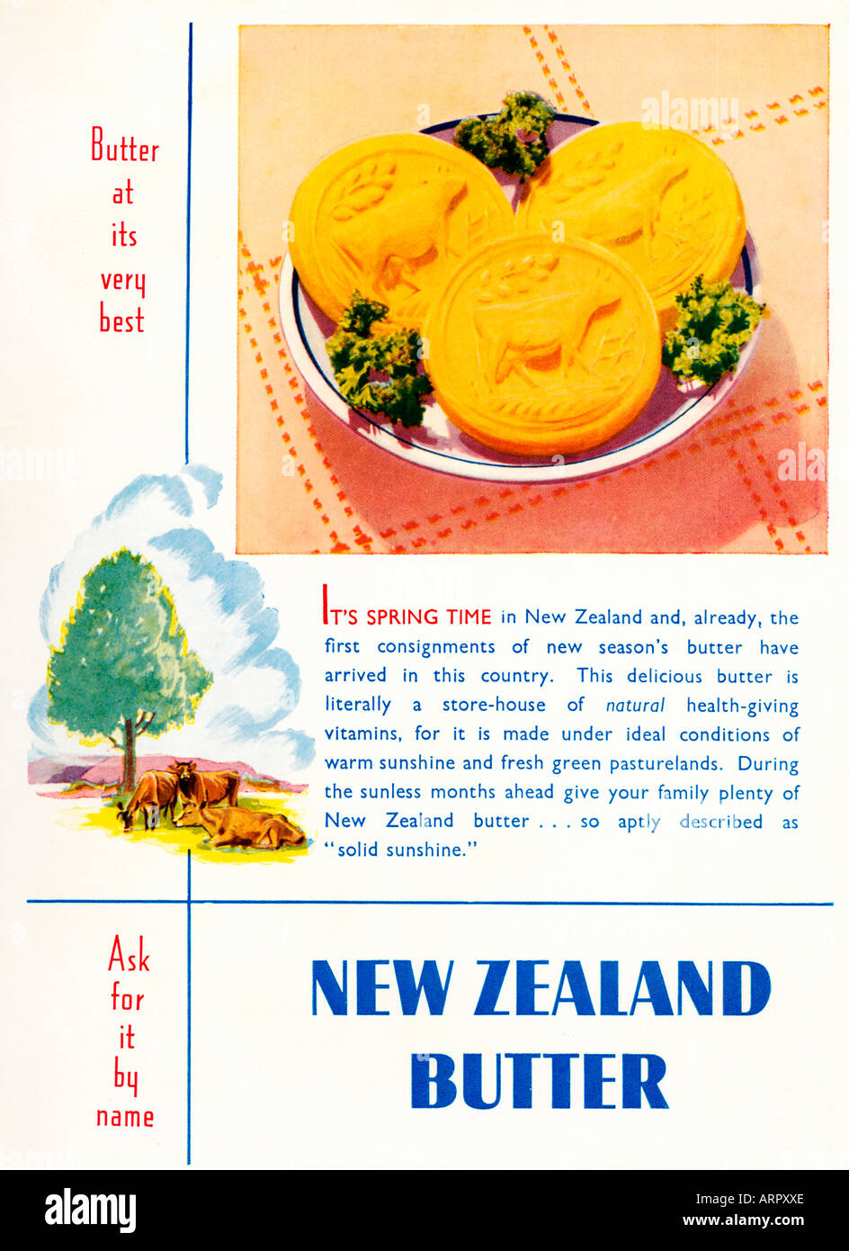 New Zealand Butter 1938 English magazine advert for the Antipodean dairy product butter at its very best Stock Photo