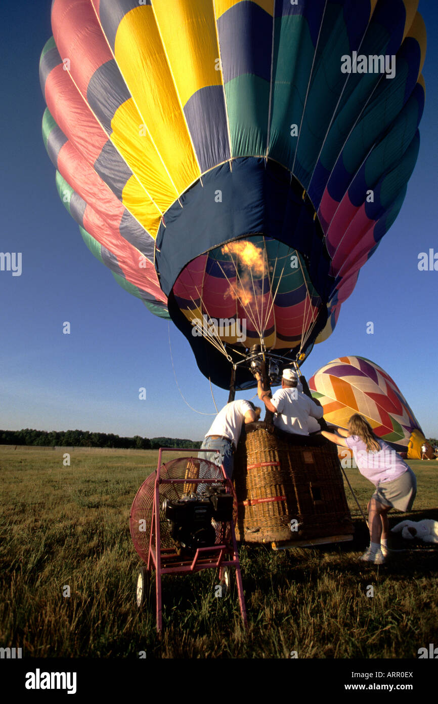 Hot air balloon being prepared for lift off Stock Photo