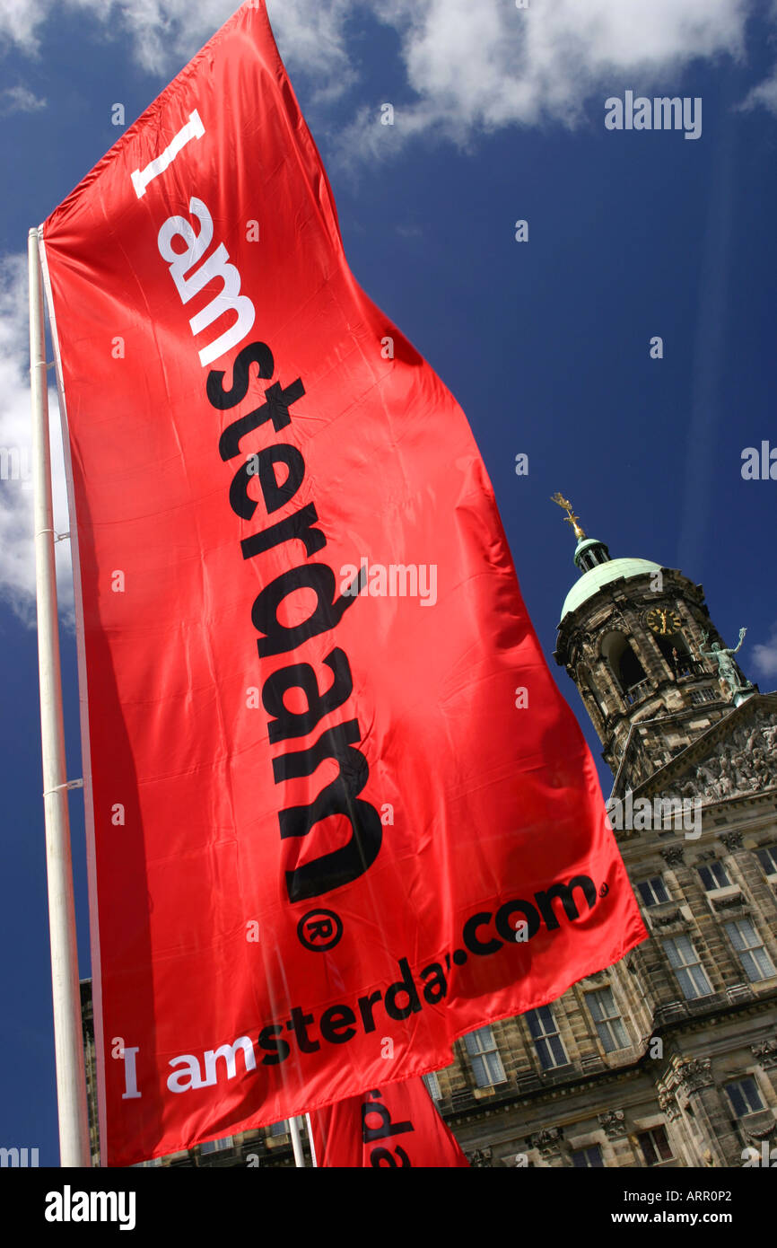 I amsterdam flag in the central square of the City Stock Photo - Alamy
