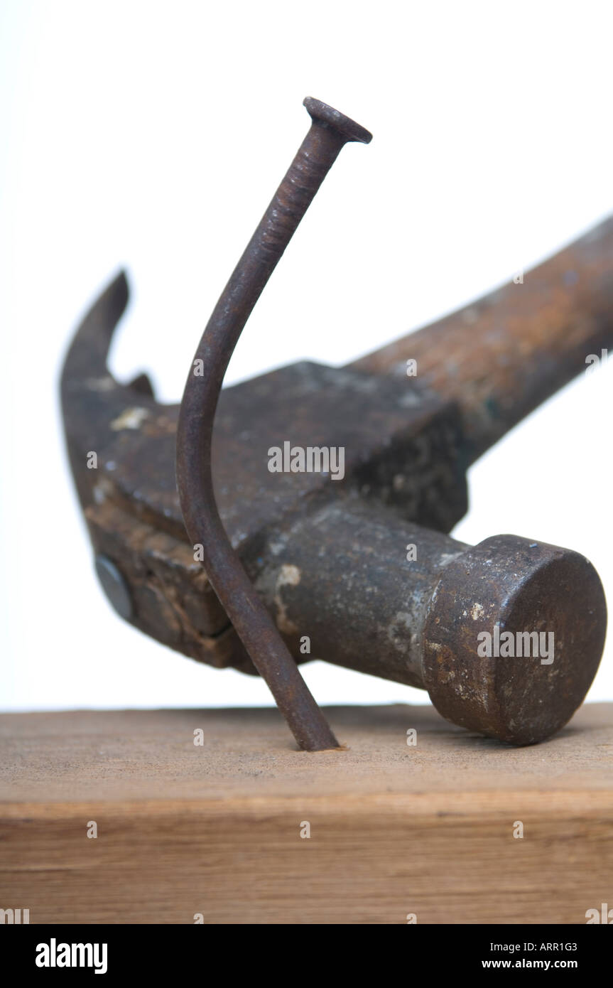 bent nail hammer Stock Photo