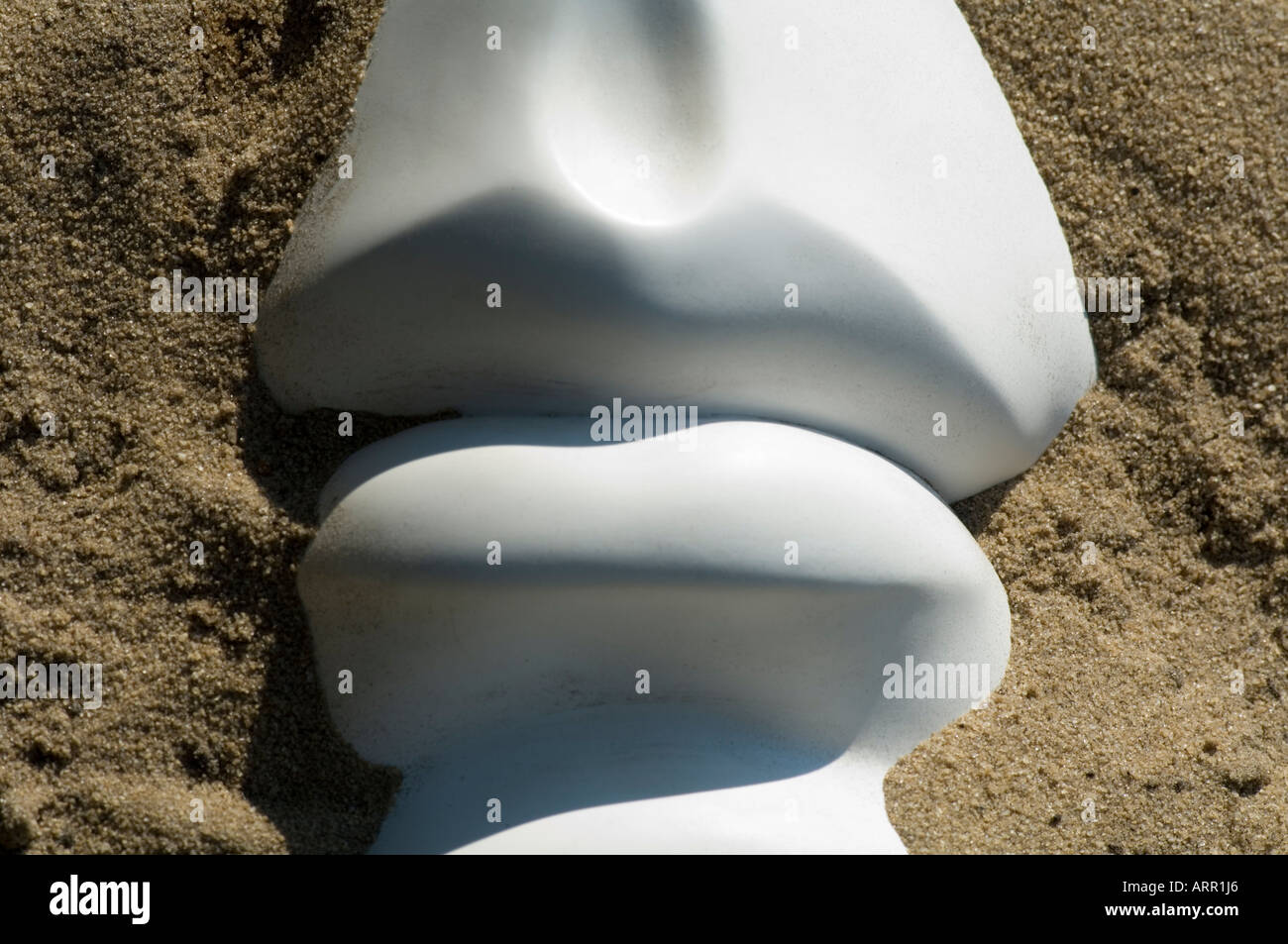 well preserved sculpture of  male lips during practice excavation Stock Photo