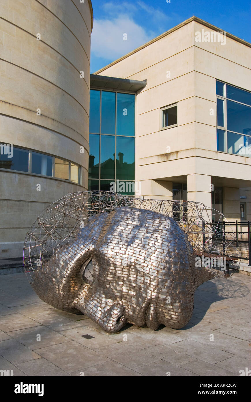 Modern sculpture The Head by Rick Kirby on public display in Calne
