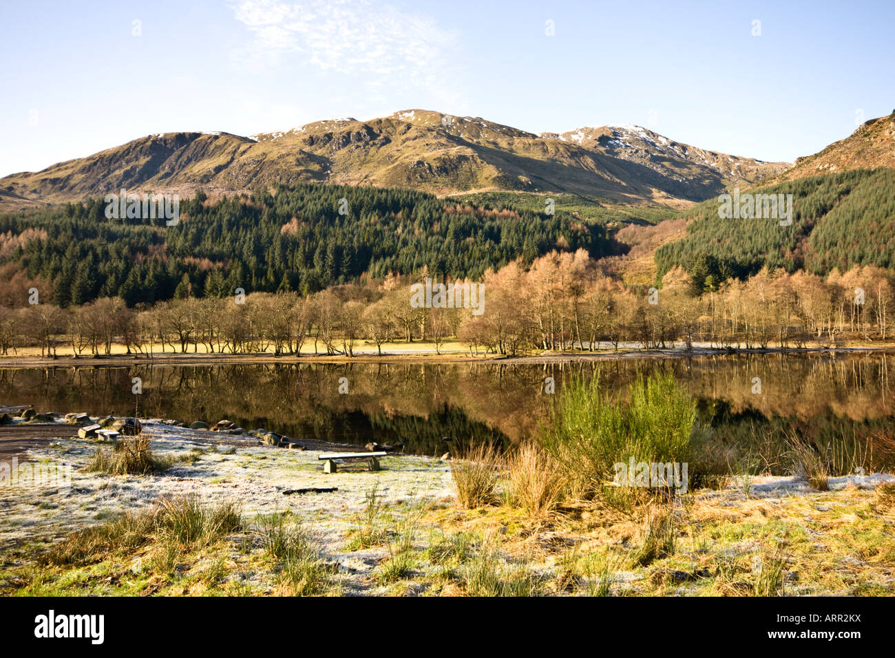 Scottish mountain Ben Ledi reflecting in Loch Lubnaig north of Callander in Scotland Stock Photo