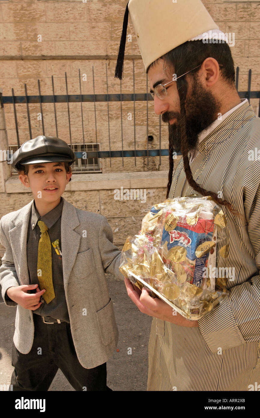 Israel Jerusalem Purim holiday at the Ultra Orthodox Me a She arim quarter Stock Photo