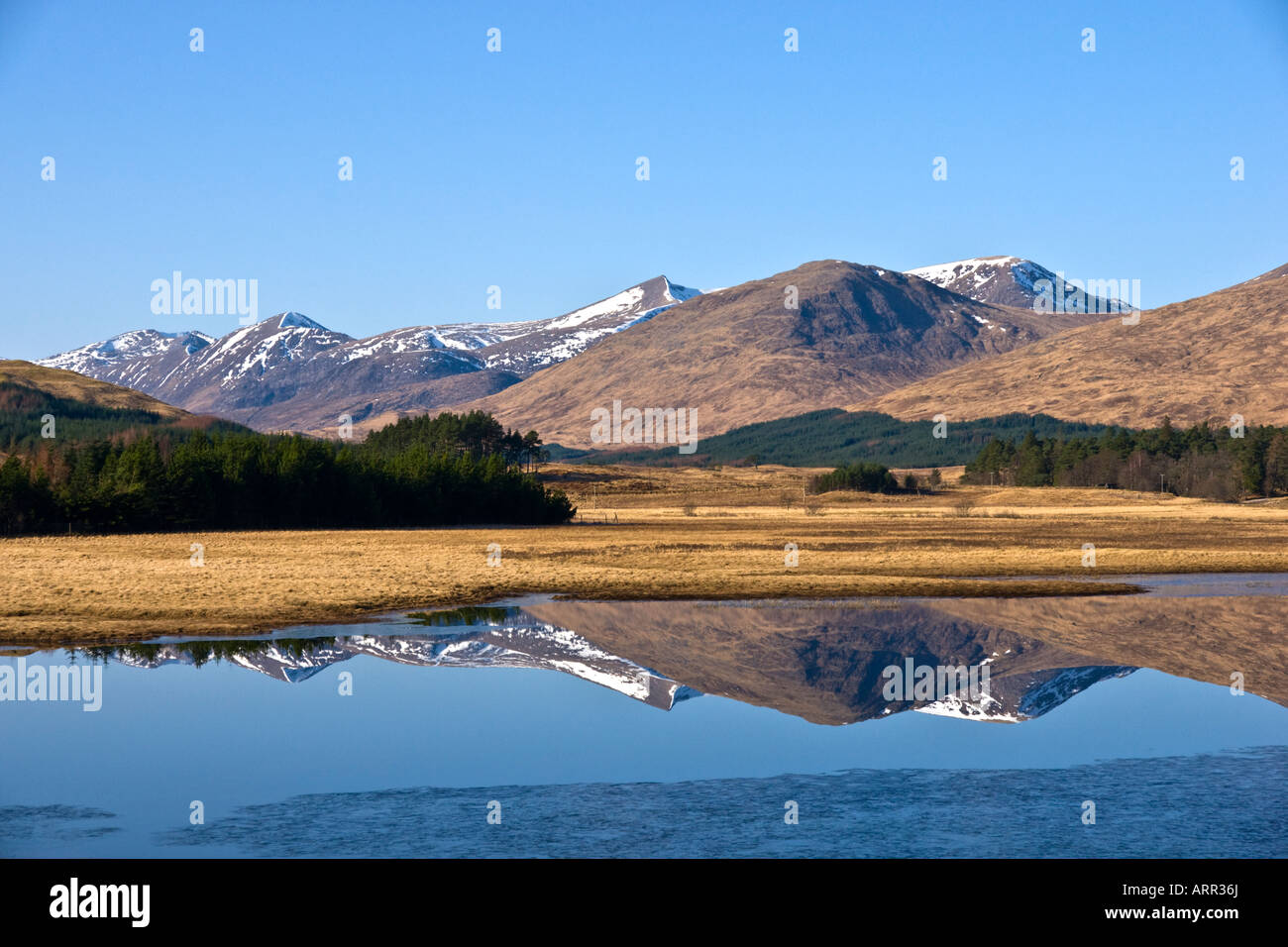 Scottish mountains and Loch Tulla at the Black Mount in Scotland Stock Photo
