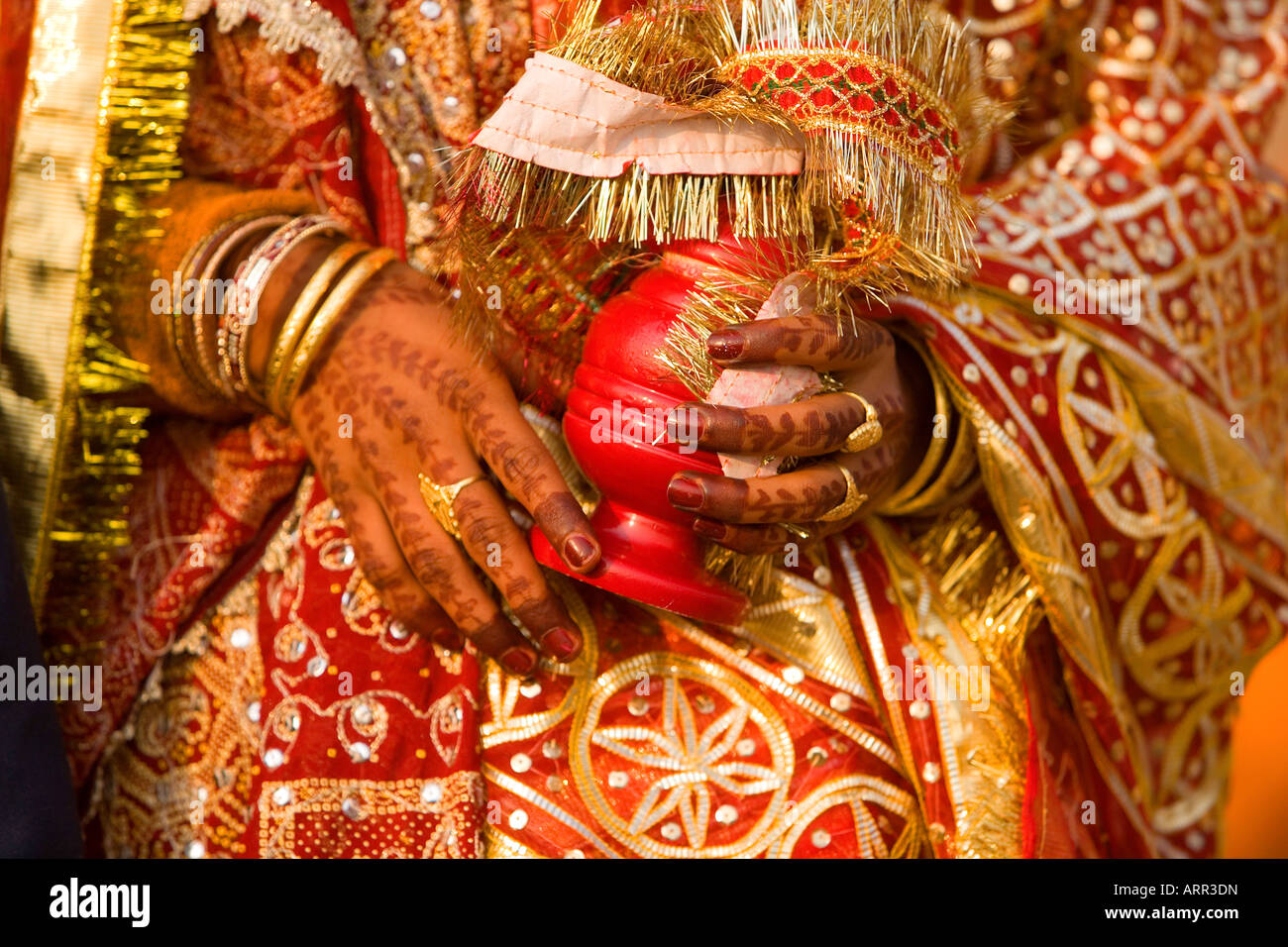 Detail of Indian bride, Varanasi, India Stock Photo