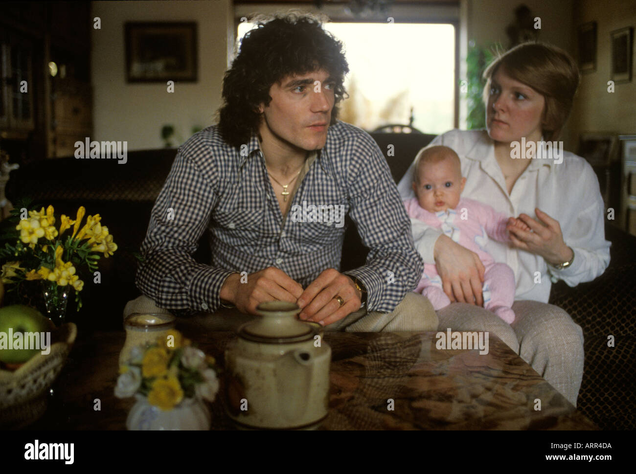 Kevin Keegan with wife Jean and baby in their home Hamburg Germany circa 1975 HOMER SYKES Stock Photo