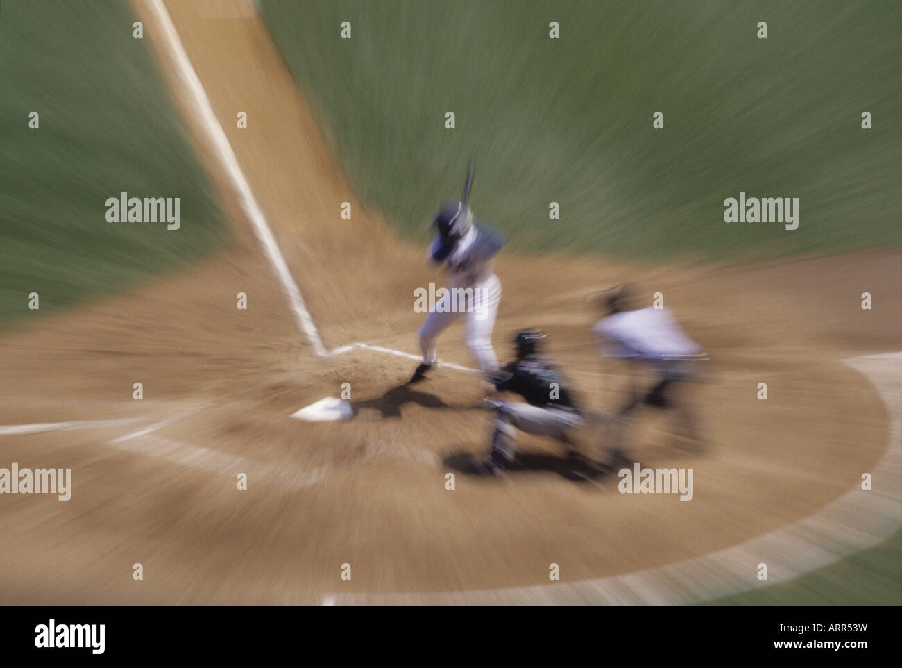 Zoomed view of batter catcher and umpire at home plate Stock Photo