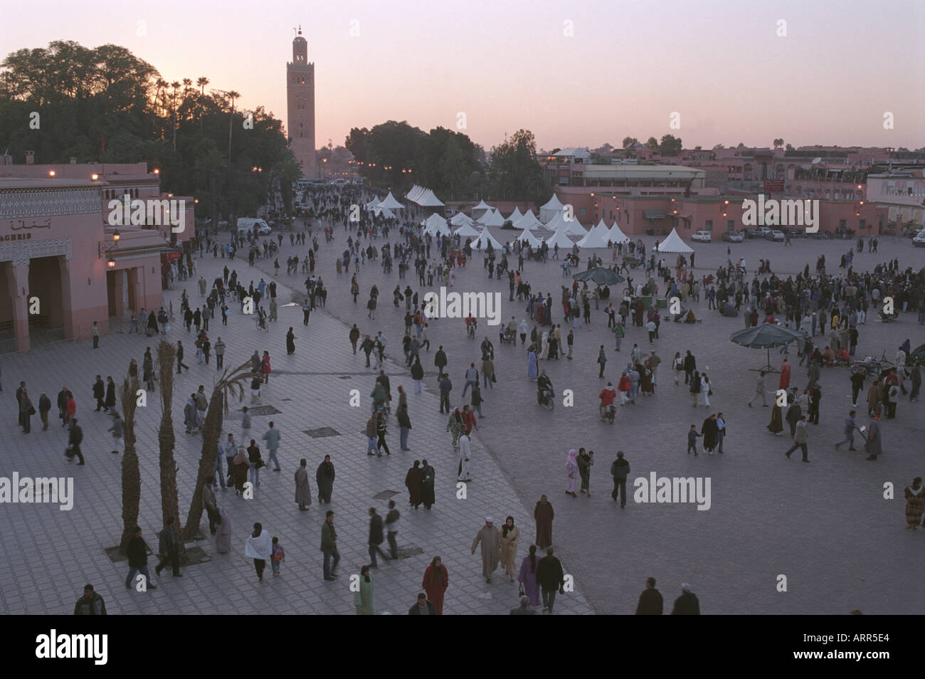 Koutoubia Mosque in the main square Djemaa el-Fna, (Jemaa el-Fna) (Jemaa el-Fnaa ) Marrakesh Morocco North Africa 2007 2000s HOMER SYKES Stock Photo