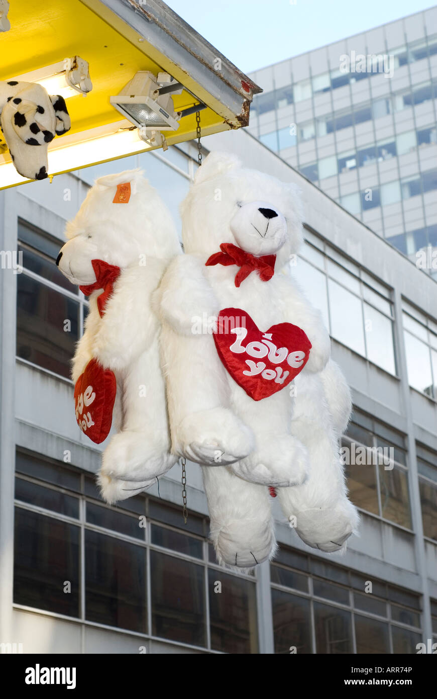 White Stuffed teddy bears with I love you heart Stock Photo