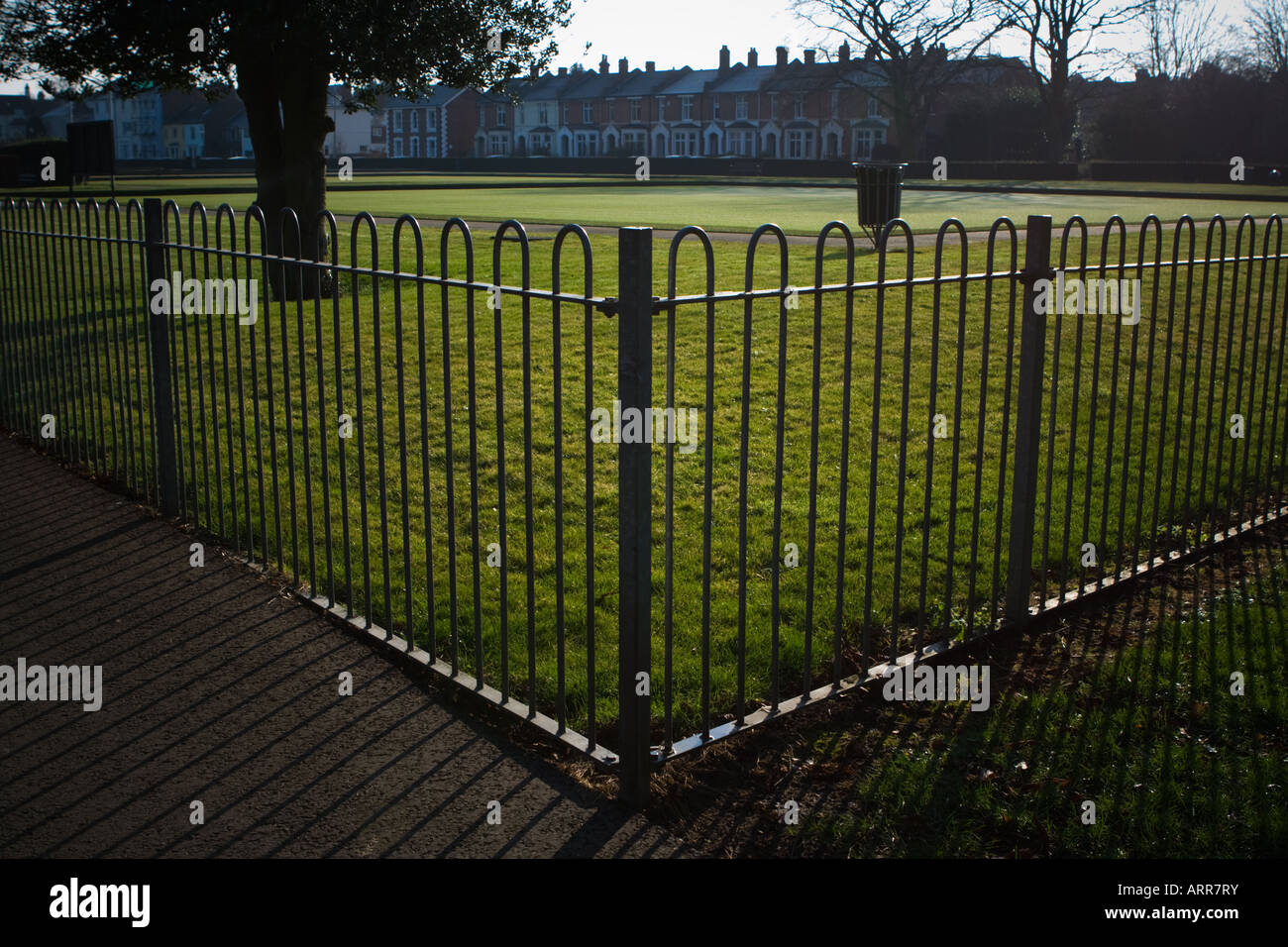 The fence round the bowling greens by Victoria Park, Royal Leamington Spa Stock Photo